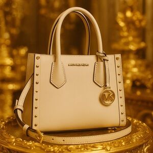 Michael Kors Maple White Studded Leather Satchel Crossbody Small Tote NWT